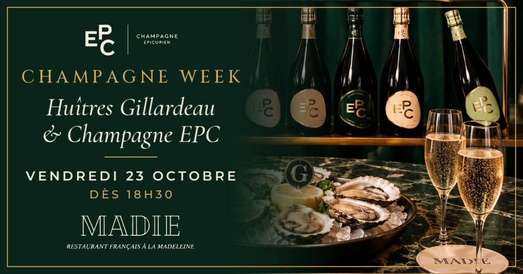 Huîtres Gillardeau et coupes de Champagne EPC au restaurant Madie, Paris 8
